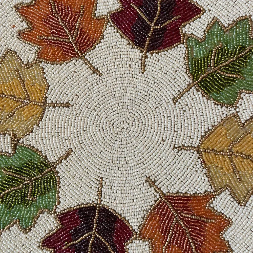 2pc NICOLE MILLER Beaded Fall Leaves 15in Round Placemat Charger Multicolor NEW